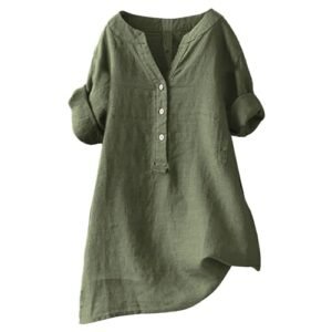 Womens Linen Shirts Tops Fall Buttons V Neck Long Sleeve Shirts Women Trendy Casual Loose Dress Blouse Large ‎womens Tops, Tees & Blouses AG