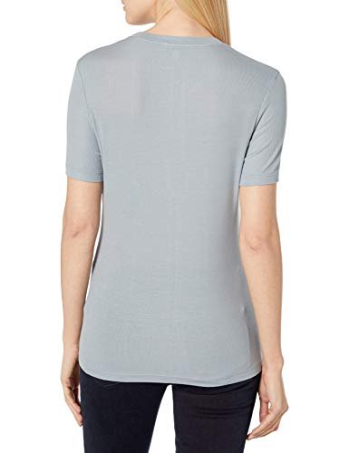womens Tops, Tees & Blouses AG AG Adriano Goldschmied Women's Gray Boy Fitted Short Sleeve Crewneck Rib Tee Powder Sky