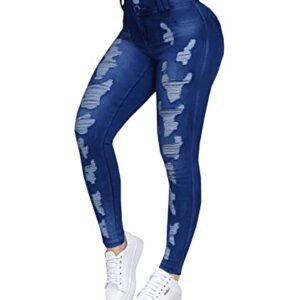 ‎womens Jeans AG Sexyshine Women's High Waisted Skinny Destroyed Ripped Hole Denim Pants Long Stretch Pencil Jeans K-dark Blu