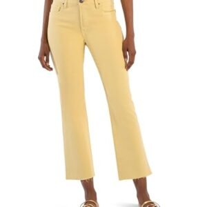 womens Jeans AG KUT from the Kloth Kelsey High-Rise Fab Ab Ankle Flare with Raw Hem in Lemon - Jeans for Women - Cotton Fabric Lemon