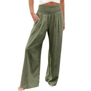 ‎womens Pants AG Linen Pants Women Comfy Flowy Wide Leg Pants Trousers Summer High Waisted Beach Palazzo Pants with Pockets 2024 Medium