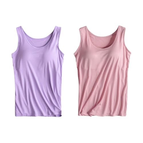 2 Pack Tank Tops for Women 2024 Cami Built in Bras Plus Size Shelf Bra Shirt Yoga Athleic Layering Undershirt XX-Large womens Lingerie, Sleep & Lounge AG