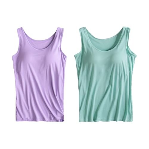 2 Pack Tank Tops for Women 2024 Cami Built in Bras Plus Size Shelf Bra Shirt Yoga Athleic Layering Undershirt XX-Large AG womens Lingerie, Sleep & Lounge