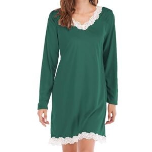 Womens Long Sleeve Nightgowns Soft V Neck Sleepshirts Solid Color Sexy Lace Trim Nightshirts Casual T-Shirt Sleep Dress Small AG ‎womens Lingerie, Sleep & Lounge