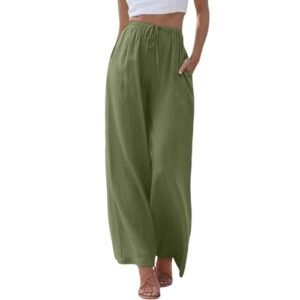 ‎womens Pants AG Linen Pants Women Summer 2024 Casual Wide Leg Elastic Waist Drawstring Breathable Palazzo Pants Comfy Travel Lounge Trousers Ag