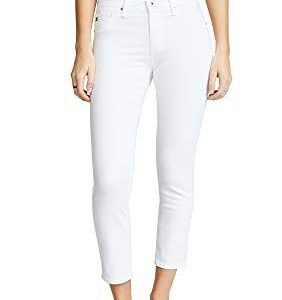 ‎womens Pants AG AG Adriano Goldschmied Women's Prime Mid-Rise Skinny Fit Cigarette Leg Crop Pant White