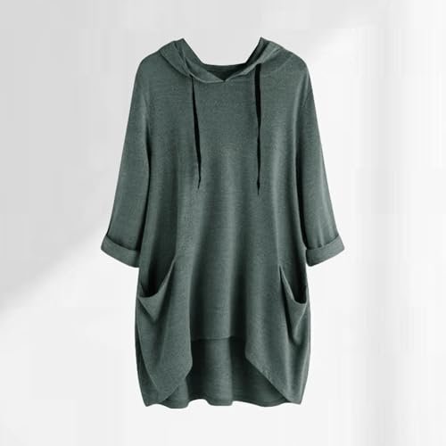 Womens Lightweight Hoodie 3/4 Sleeve Solid Color Loose Casual Sweatshirt Oversized Pullover Tunic Tops with Pocket Small womens Active AG