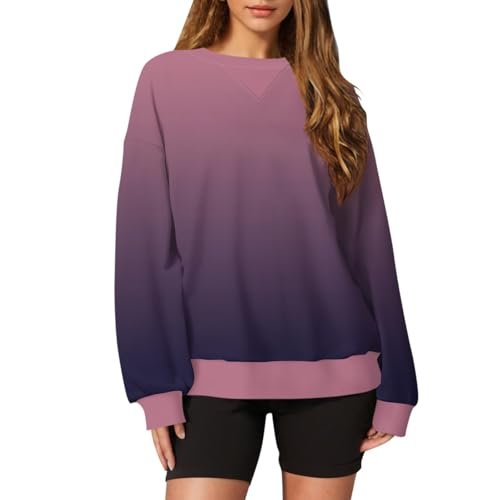 2024 Womens Oversized Graphic Crewneck Sweatshirt Long Sleeve Color Block Pullover Tops Casual Loose Shirt Fashion X-Large AG womens Active