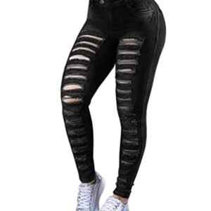 ‎womens Jeans AG Sexyshine Women's High Waisted Skinny Destroyed Ripped Hole Denim Pants Long Stretch Pencil Jeans B1-black-2