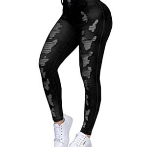 ‎womens Jeans AG Sexyshine Women's High Waisted Skinny Destroyed Ripped Hole Denim Pants Long Stretch Pencil Jeans K-black-30