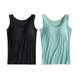 2 Pack Tank Tops for Women 2024 Cami Built in Bras Plus Size Shelf Bra Shirt Yoga Athleic Layering Undershirt Medium AG ‎womens Active