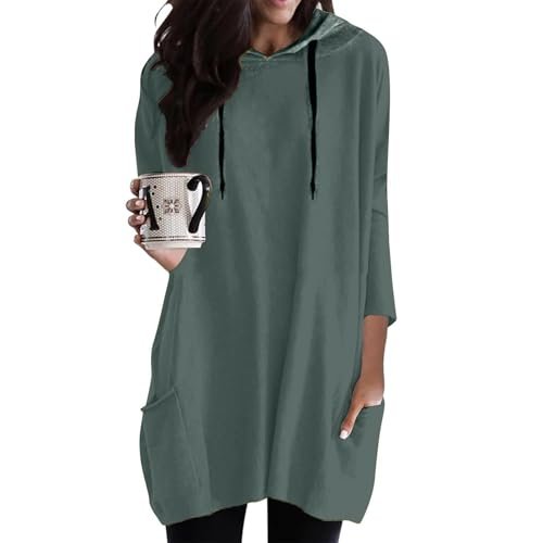 Womens Lightweight Hoodie 3/4 Sleeve Solid Color Loose Casual Sweatshirt Oversized Pullover Tunic Tops with Pocket Small womens Active AG
