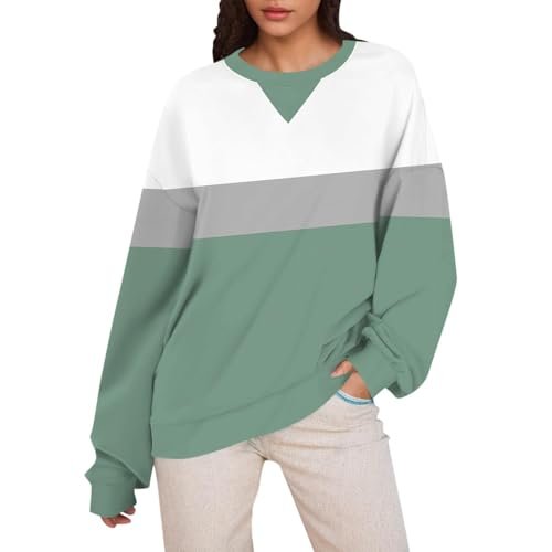 2024 Womens Oversized Graphic Crewneck Sweatshirt Long Sleeve Color Block Pullover Tops Casual Loose Shirt Fashion XX-Large womens Active AG