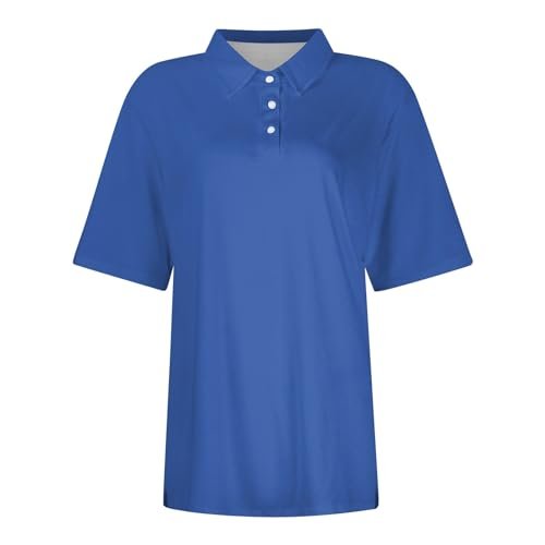 YUTANRAL Polo Shirts for Women 2024 Short Sleeve Summer Tops Button V Neck Business Casual Collared T Shirts Golf Shirts Tees Ad-blue womens Tops, Tees & Blouses AG