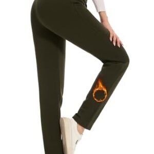 ‎womens Leggings AG Women's Fleece Lined Cotton Leggings, Thick Soft High Waisted Tummy Control Thermal Warm Pants for Cold Winter Army Green