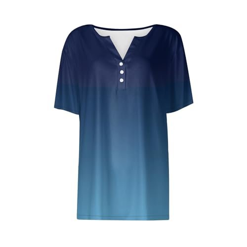 COTECRAM Summer Tops for Women 2024 Short Sleeve Button V Neck Tshirts Trendy Dressy Casual Blouses Loose Fit Graphic Tunics A Blue womens T-Shirts AG