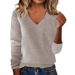 ‎womens Sweaters AG Cashmere Sweaters for Women 2025 Trendy Merino Wool V Neck Sweater Long Sleeve Pullover Tops Wool Knitted Sweaters Khaki