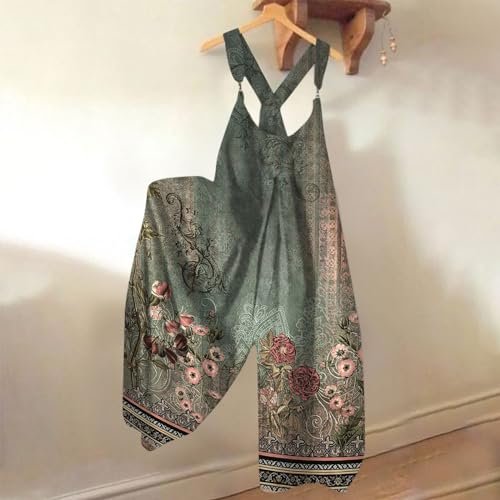 womens Jumpsuits, Rompers & Overalls AG Y2k Clothes,Jumpsuits for Women Casual Dressy Summer Outfits 2024 Trendy Pieme Deals One Piece Wide Leg Pants Rompers Elegant Floral Boho Printed Overalls Loose FIt Womens Clothes(Ag-Dark Green,XL)
