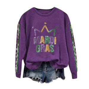 ‎womens Novelty AG 2025 Mardi Gras Shirts For Women Casual Long Sleeve Funny Mask Graphic Top Carnival Themed Party Pullover Sweatshirt Purple #C