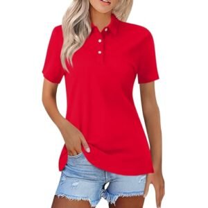 ‎womens Tops, Tees & Blouses AG YUTANRAL Polo Shirts for Women 2024 Short Sleeve Summer Tops Button V Neck Business Casual Collared T Shirts Golf Shirts Tees Ad-hot Pink