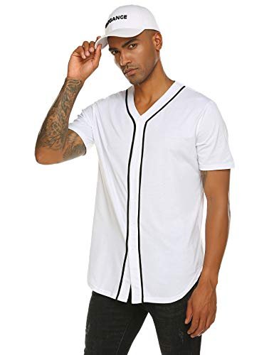 COOFANDY COOFANDY Men's Baseball Button Down Jersey Short Sleeve Hipster Hip Hop T Shirts Small mens Jerseys