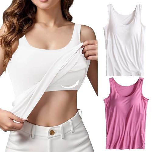 2 Pack Tank Tops for Women 2024 Cami Built in Bras Plus Size Shelf Bra Shirt Yoga Athleic Layering Undershirt X-Large womens Lingerie, Sleep & Lounge AG
