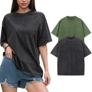 Womens Washed Vintage Oversized T-Shirt Casual Baggy Streetwear Boyfriend Tee Workout Short Sleeve Cotton Tops Black+army Tops, Tees & Blouses AG