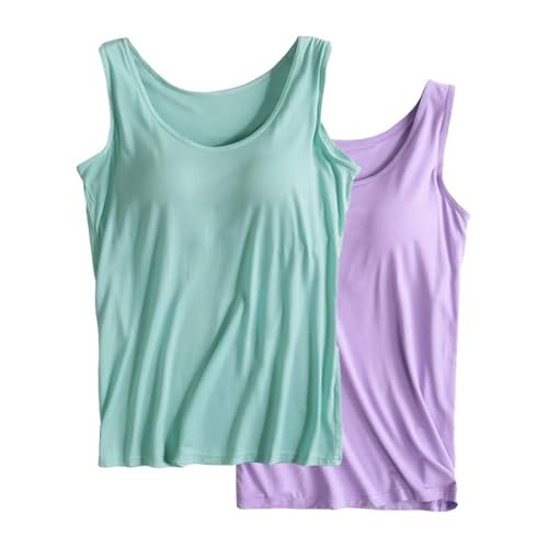 2 Pack Tank Tops for Women 2024 Cami Built in Bras Plus Size Shelf Bra Shirt Yoga Athleic Layering Undershirt XX-Large AG womens Lingerie, Sleep & Lounge