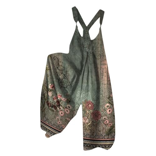 womens Jumpsuits, Rompers & Overalls AG Y2k Clothes,Jumpsuits for Women Casual Dressy Summer Outfits 2024 Trendy Pieme Deals One Piece Wide Leg Pants Rompers Elegant Floral Boho Printed Overalls Loose FIt Womens Clothes(Ag-Dark Green,XL)