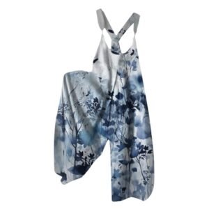 Y2k Clothes,Jumpsuits for Women Casual Dressy Summer Outfits 2024 Trendy Pieme Deals One Piece Wide Leg Pants Rompers Elegant Floral Boho Printed Overalls Loose FIt Womens Clothes(Ag-Blue,L) AG ‎womens Jumpsuits, Rompers & Overalls