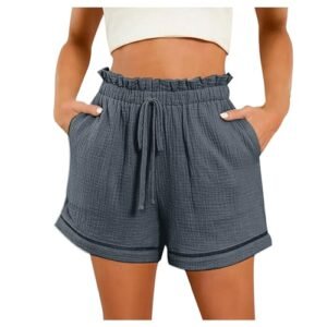 ‎womens Shorts AG Womens Shorts Linen Shorts for Women 2024 Summer Casual Flowy Shorts High Waisted Trendy Cotton Shorts Beach Shorts B00-dark G