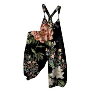 Y2k Clothes,Jumpsuits for Women Casual Dressy Summer Outfits 2024 Trendy Pieme Deals One Piece Wide Leg Pants Rompers Elegant Floral Boho Printed Overalls Loose FIt Womens Clothes(Ag-Black,S) AG ‎womens Jumpsuits, Rompers & Overalls