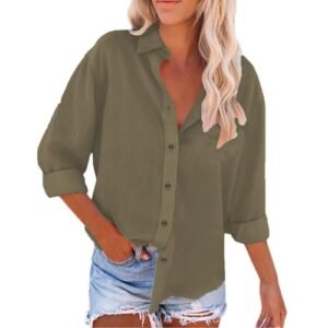 ‎womens Tops, Tees & Blouses AG Summer Cotton Linen Shirts for Women Trendy Casual Long Sleeve Button Oversized Tshirts Ladies Work Tops Ag-1