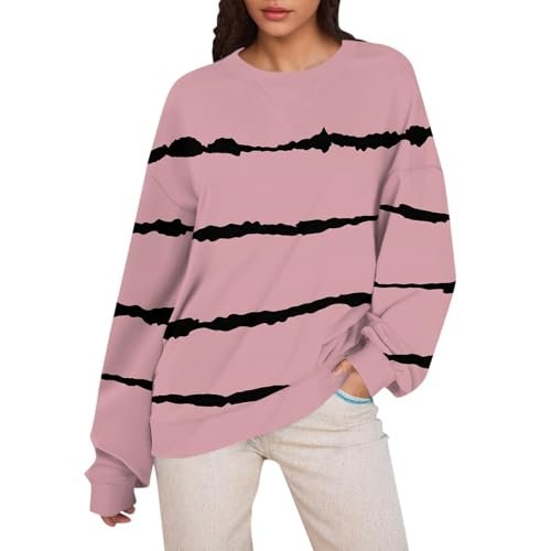2024 Womens Oversized Graphic Crewneck Sweatshirt Long Sleeve Color Block Pullover Tops Casual Loose Shirt Fashion Medium AG womens Active