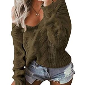 ‎womens Sweaters AG ECDAHICC Women's Oversized Pullover Sweater Cable Knit Off Shoulder Pointelle Crochet Chunky Jumper Outwears Army Green