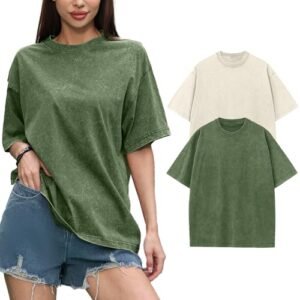 Womens Washed Vintage Oversized T-Shirt Casual Baggy Streetwear Boyfriend Tee Workout Short Sleeve Cotton Tops Beige+army AG ‎womens Tops, Tees & Blouses