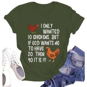 womens Tops, Tees & Blouses AG Cute Letter Graphic Shirts for Women I Only Wanted 10 Chickens Tops Casual Summer Loose Short Sleeve (AG, XXXL), 3X-Large