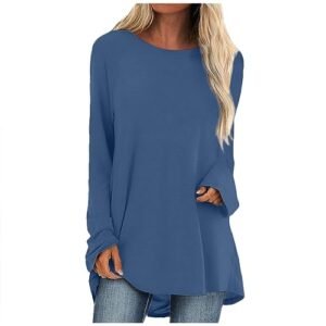 ‎womens Tops, Tees & Blouses AG Y2k Clothes,Womens Long Sleeve Tops Fall Shirts for Women 2024 Tunic Tops for Women Loose Fit Dressy Blouses for Women People Free,dupes,Holiday Deals Fall Outfits for Women 2024(Ag-Blue,XL)