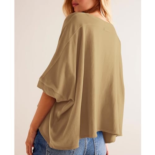 womens Tops, Tees & Blouses AG Oversized Crop Tops for Women Summer Bat Wing Sleeve Shirts Vintage Tshirts Basic Loose Tees X-Small