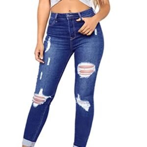 ‎womens Jeans AG Sexyshine Women's High Waisted Skinny Destroyed Ripped Hole Denim Pants Long Stretch Pencil Jeans Dark Blue-