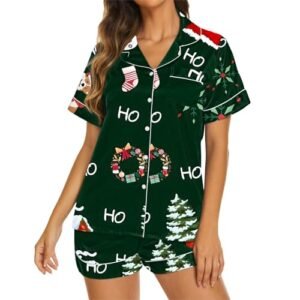 ‎womens Lingerie, Sleep & Lounge AG Womens Christmas Pajamas Shorts Set Santa Claus Pjs Short Sleeve Button Down Shirt Pants 2 Piece Xmas pjs Loungewear Medium