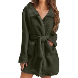 ‎womens Lingerie, Sleep & Lounge AG Soft Bathrobe For Women,Winter Warm Fuzzy Robe Mid Length House Coats For Women With Pockets Cute Spa Robes Hooded Ag #a