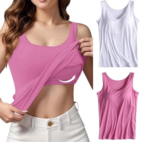 womens Lingerie, Sleep & Lounge AG 2 Pack Tank Tops for Women 2024 Cami Built in Bras Plus Size Shelf Bra Shirt Yoga Athleic Layering Undershirt Large