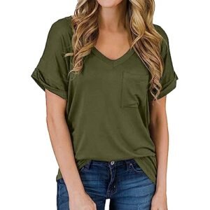 womens Tops, Tees & Blouses AG Womens T Shirts Short Sleeve V Neck Tops with Pockets Summer Trendy Soft Casual Comfy Blouse Outfits Clothes 2025 XX-Large
