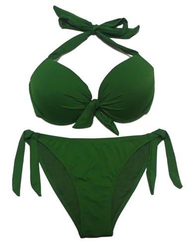 womens Swimsuits & Cover Ups AG Womens Push Up Bikini Set Removable Pad Bikini Top with Underwire Halter Swimwear Side Tie Swimsuit Bathing Suit Army Green