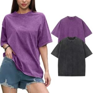 Womens Washed Vintage Oversized T-Shirt Casual Baggy Streetwear Boyfriend Tee Workout Short Sleeve Cotton Tops Black+purple AG ‎womens Tops, Tees & Blouses