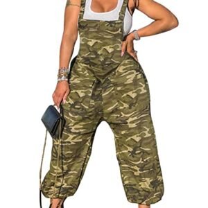 xxxiticat Women's Camo Cargo Jumpsuit Sleeveless Loose Fit Oversized Suspender Camouflage Print Overalls Playsuits Army Green AG ‎womens Jumpsuits, Rompers & Overalls