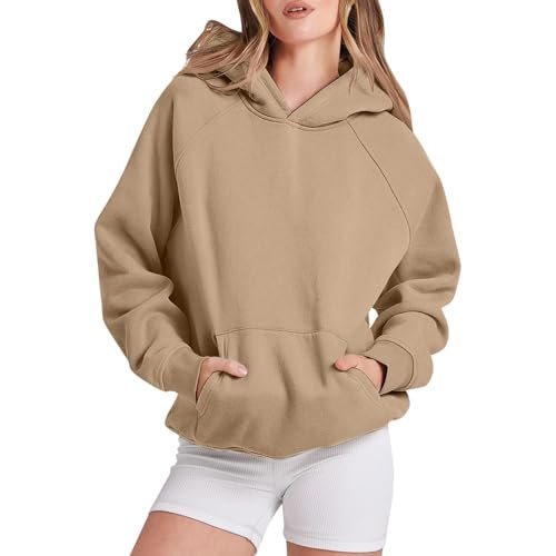 AG Sweatshirts & Hoodies womens MCILLO Women Hoodies Fleece Oversized Sweatshirt Casual Basic Long Sleeve Athletic Workout Pullover 2023 Fall Trendy Ea-khaki
