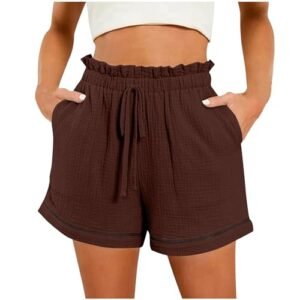 ‎womens Shorts AG Womens Shorts Linen Shorts for Women 2024 Summer Casual Flowy Shorts High Waisted Trendy Cotton Shorts Beach Shorts B03-wine