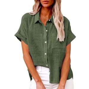 womens Tops, Tees & Blouses AG Womens Summer Tops,Womens Casual Button Down Shirts V Neck Chiffon Long/Short Sleeve Collared Office Work Tops 2-ag
